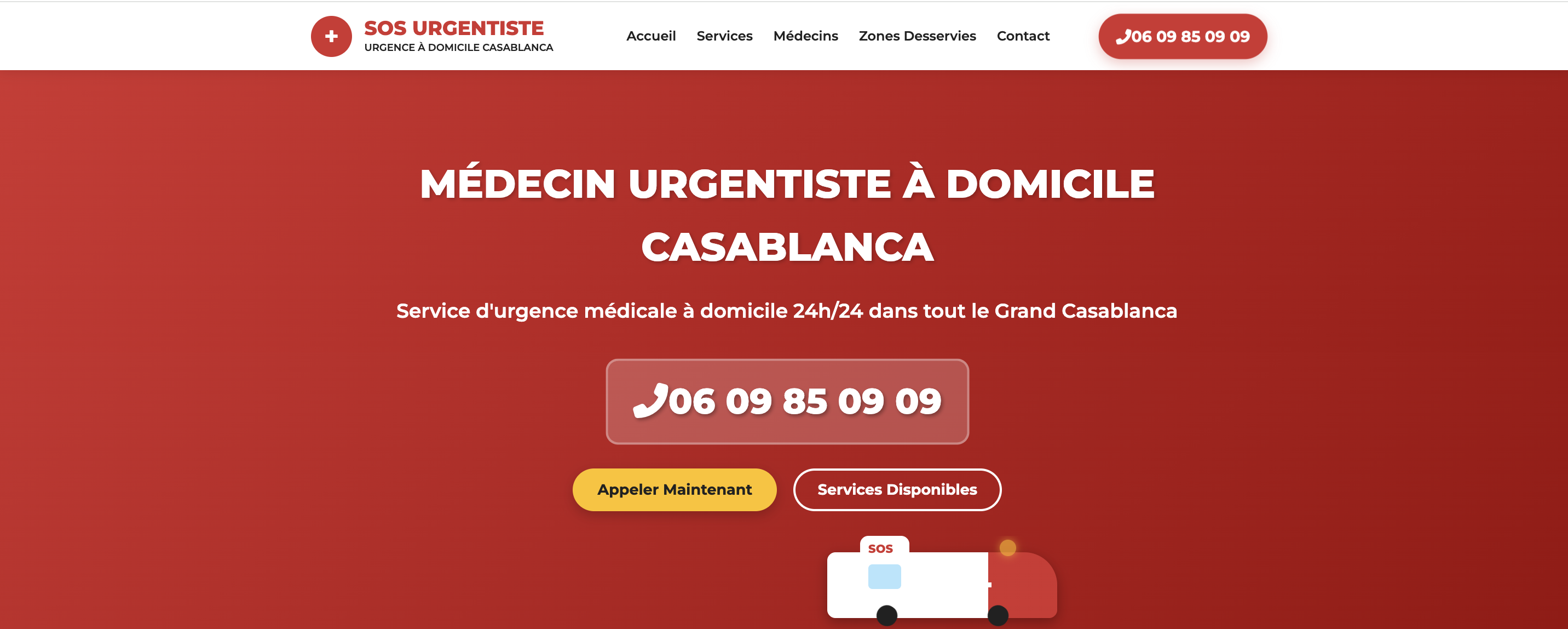 Site web SOS Urgentiste - Service d'urgence médicale à domicile Casablanca